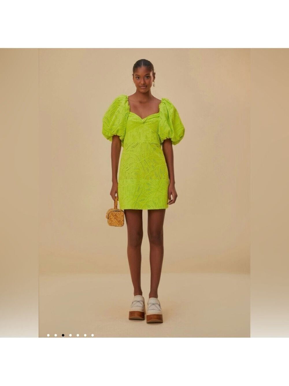 Farm Rio Green Monstera Eyelet Short Sleeve Mini Dress
